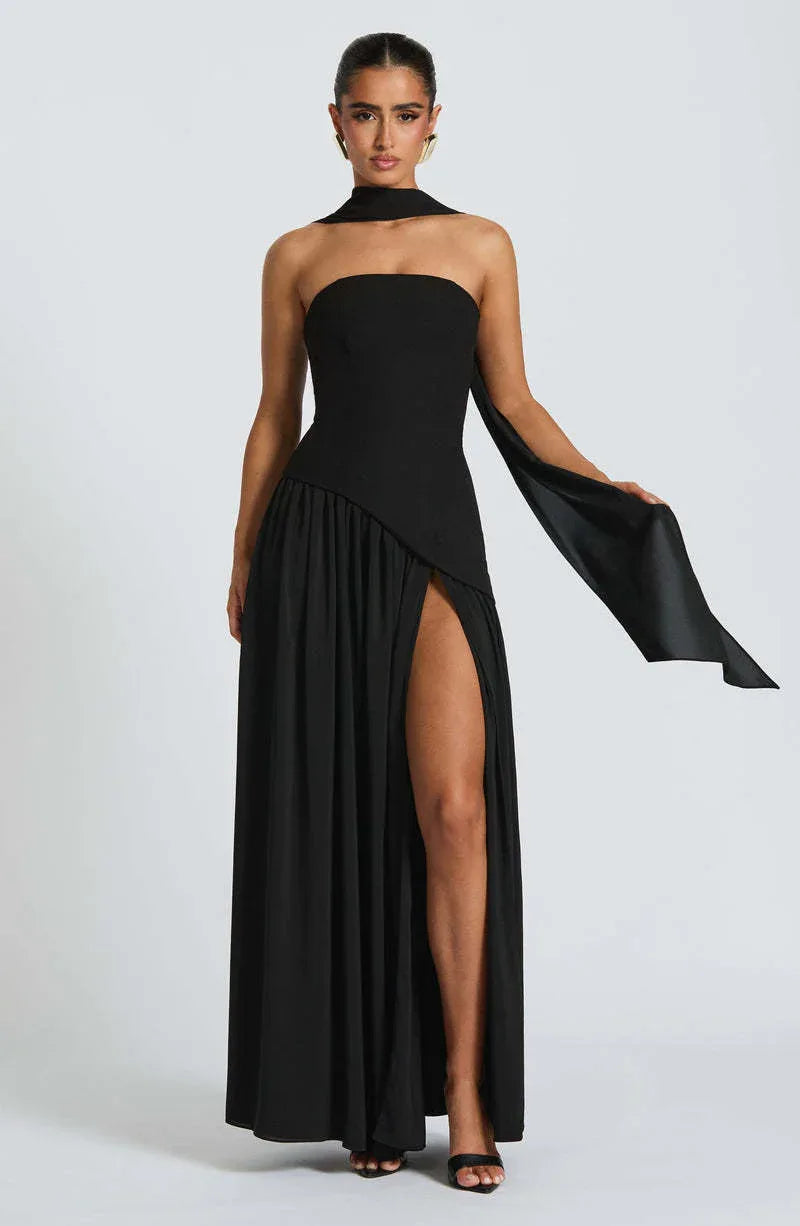 Fashion Sexy Backless Tube Top Pure Color Split Dress - DanaFashionstore