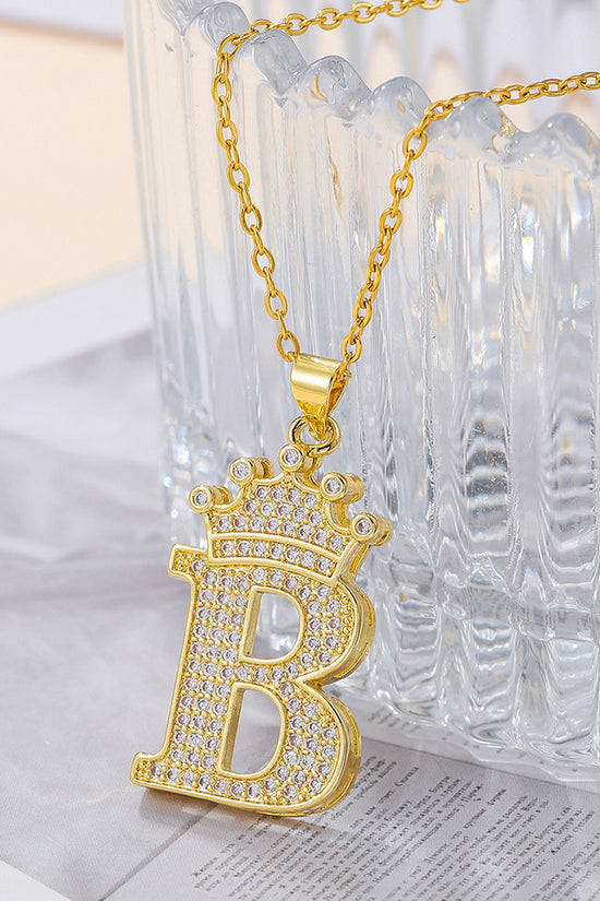 1PCS Fashionable Gold Diamond Crown Uppercase Letter Popular Pendant Necklace Suitable For Daily Use Festivals Parties Gifts Jewelry Set