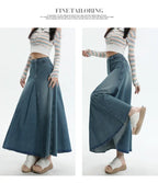 American Style Retro Big Swing Denim Spring New High Waist A- Line Slimming Mid-length Skirt - DanaFashionstore
