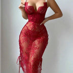 Lace Hollow Red Sexy Lingerie Dress 2026 - Topless Sheath Dress - DanaFashionstore