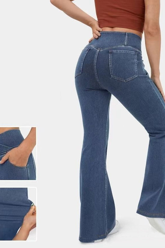 High Imitation Denim Bell-bottom Pants Cross-border Hip Lifting European And American Women Bell-bottom Pants