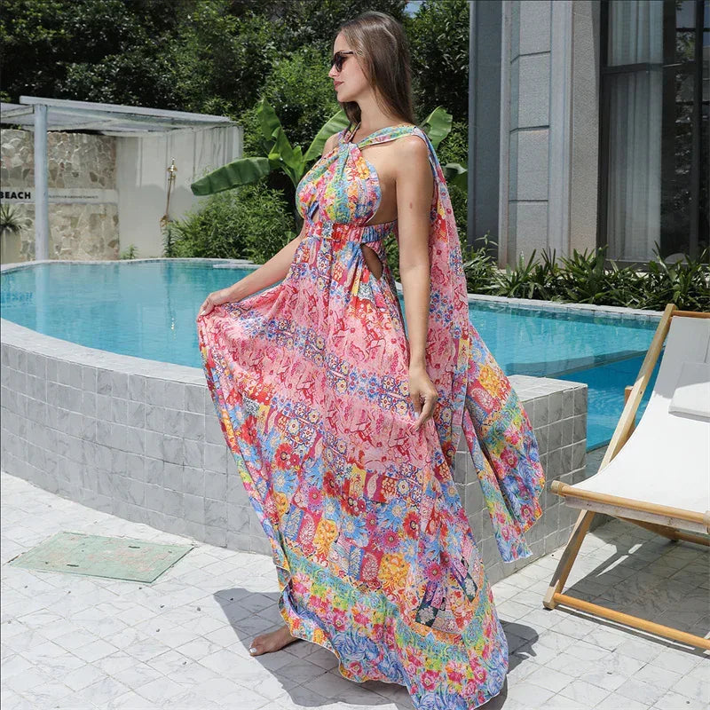 Women's Floral Large Hem Dress 2026 - Flowing A-Line Dress - DanaFashionstore