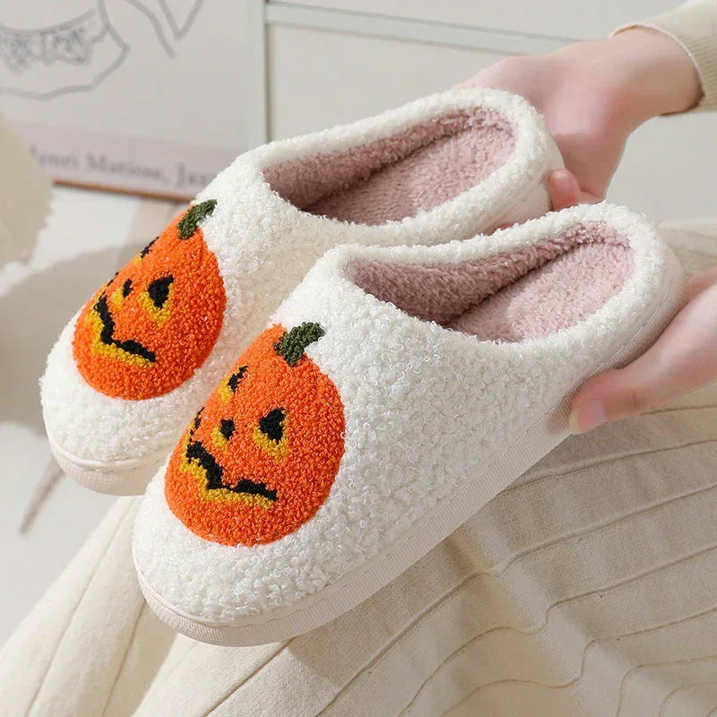 Halloween Pumpkin Cartoon Slippers Warm Winter Slippers Men And Women Couples Indoor House Shoes - DanaFashionstore