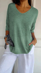Solid Long Sleeve Sweater Slimming V-neckline Knitwear Women's Bottoming Shirt - DanaFashionstore