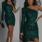 One Shoulder Long Sleeve Party Dress Women - DanaFashionstore