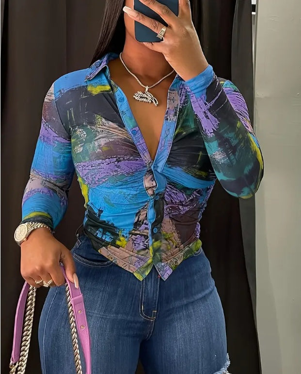 Women's Fashionable Plaid Long Sleeve Top