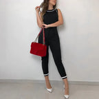 Round Neck Sleeveless Vest Contrast Color Jumpsuit - DanaFashionstore