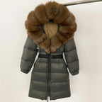 Women's Long Cinched Hoodie Real Fox Fur Collar Coat 2026 - Winter Jacket - DanaFashionstore