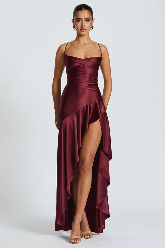 Women's Backless Ruffles Irregular Dress Summer Fashion Evening Party Club Split Suspender Maxi Dresses Clothing