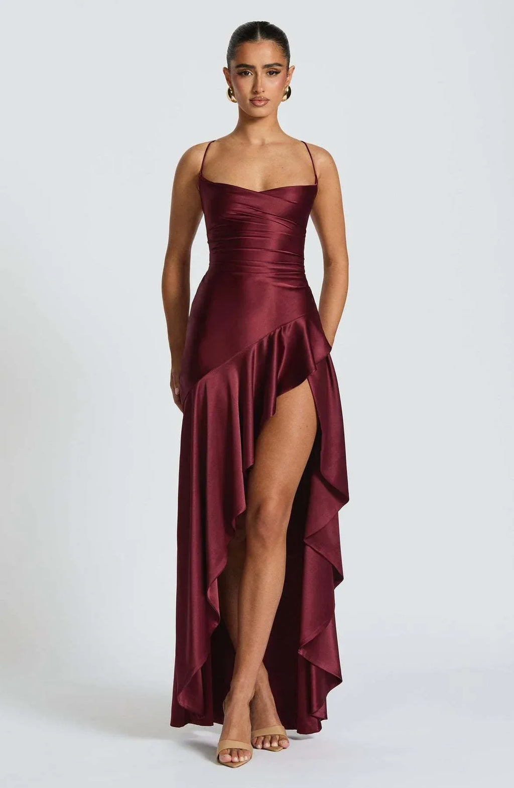 Women's Backless Ruffles Irregular Dress Summer Fashion Evening Party Club Split Suspender Maxi Dresses Clothing - DanaFashionstore