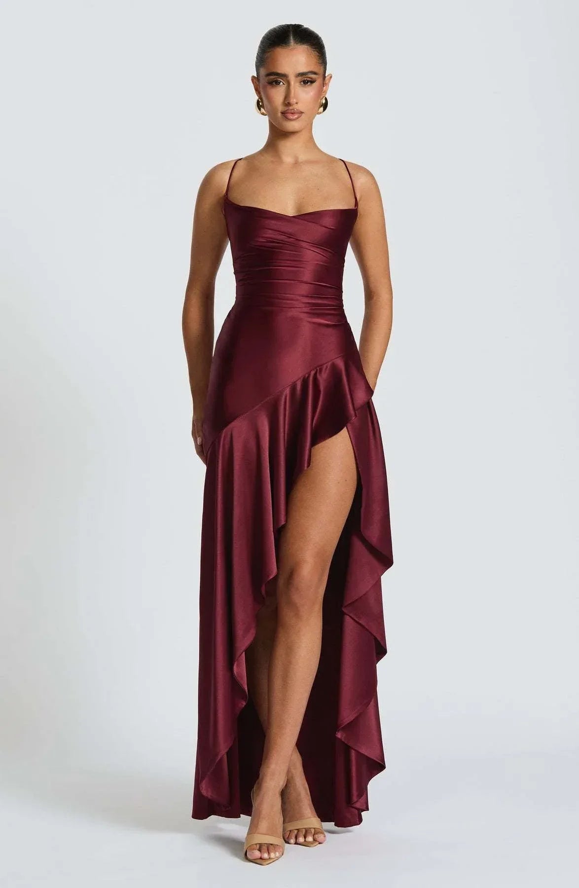 Women's Backless Ruffles Irregular Dress Summer Fashion Evening Party Club Split Suspender Maxi Dresses Clothing - DanaFashionstore