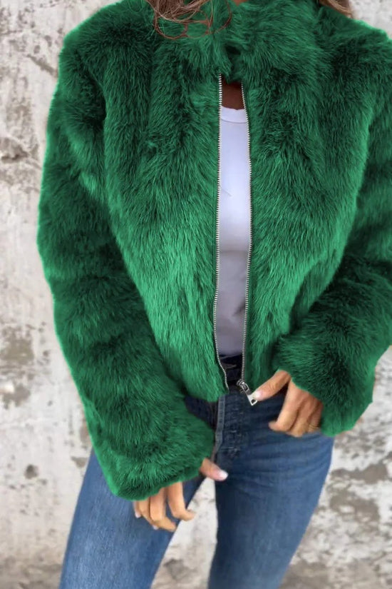 Fashion Stand Collar Plush Jacket Winter Casual Turtleneck Zipper Coat Fleece Tops Women's Clothing