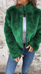 Fashion Stand Collar Plush Jacket Winter Casual Turtleneck Zipper Coat Fleece Tops Women's Clothing - DanaFashionstore