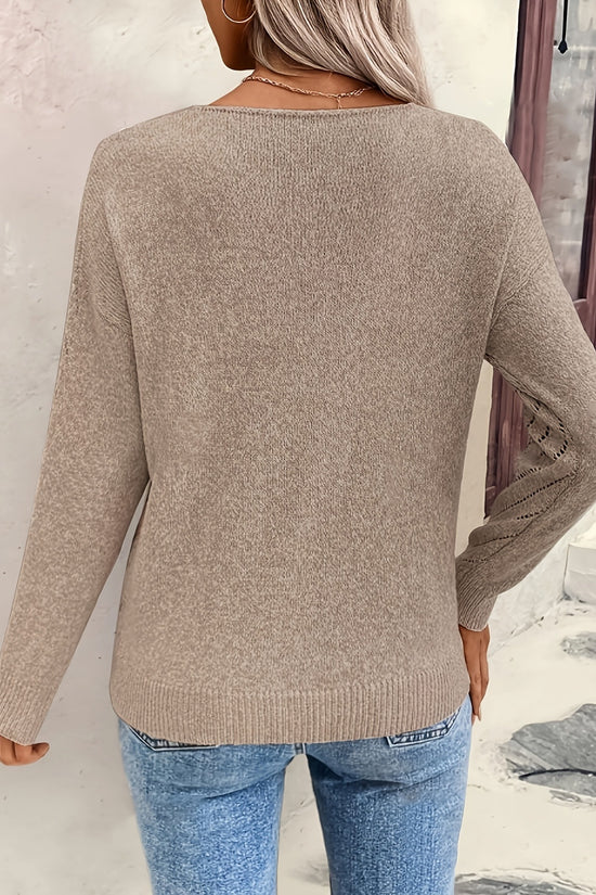Women's Hollow-out Loose Casual Long Sleeves Pullover Sweater