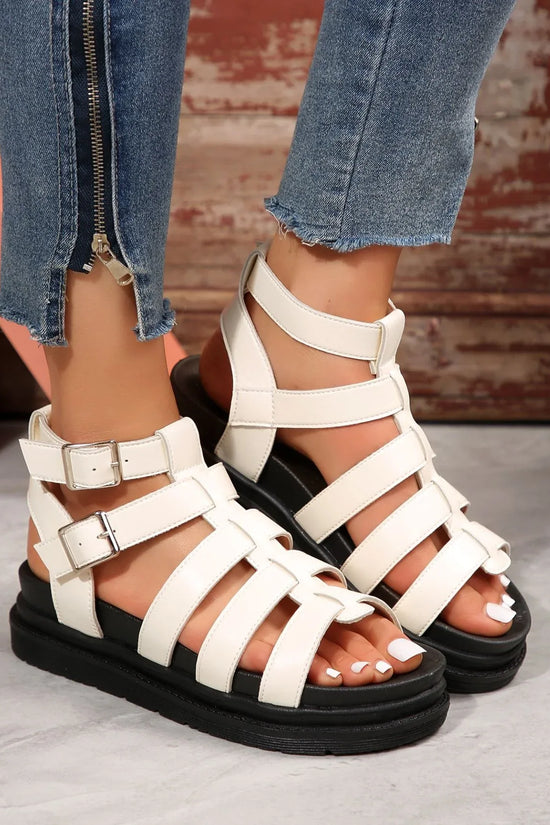 Hollow-out Belt Buckle Platform Pig Cage Sandals Women's Foreign Trade Roman Shoes - DanaFashionstore