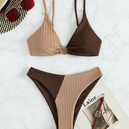 Solid Color Stitching Bikini - DanaFashionstore