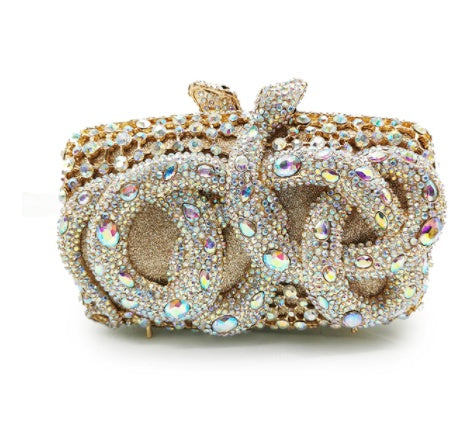 Python Diamond-studded Dinner Bag Magnetic Clasp Chain Clutch - Dana Fashion