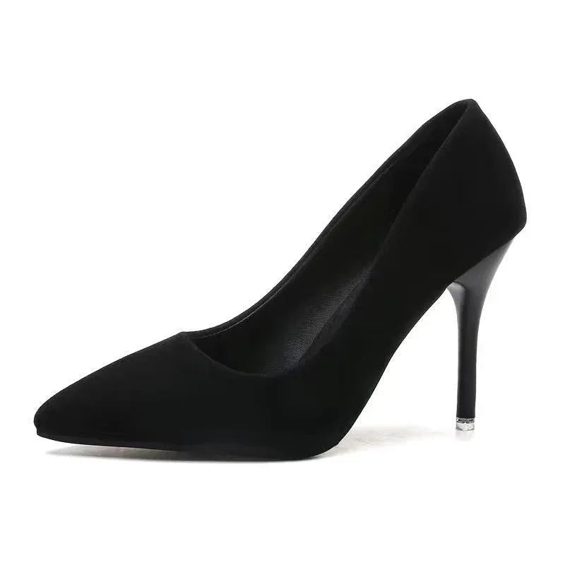 Black Suede High Heels Women's Stiletto Ceremonial Shoes - DanaFashionstore
