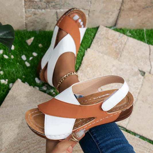 Summer Wedges Sandals With Colorblock Cross-strap Design Casual Thick-soled Roman Shoes For Women - DanaFashionstore