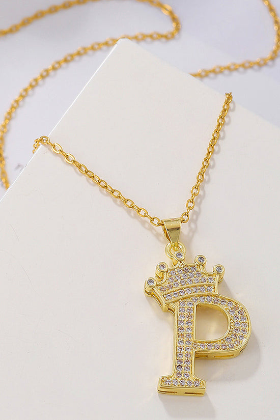 1PCS Fashionable Gold Diamond Crown Uppercase Letter Popular Pendant Necklace Suitable For Daily Use Festivals Parties Gifts Jewelry Set
