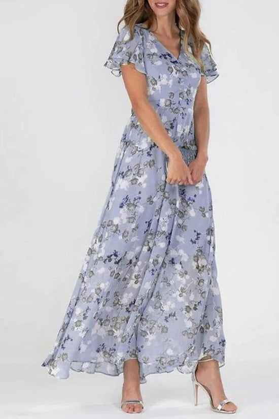 Flowers Print Short Sleeve Dress Summer Fashion Ruffle Beach Dresses Women's Clothing