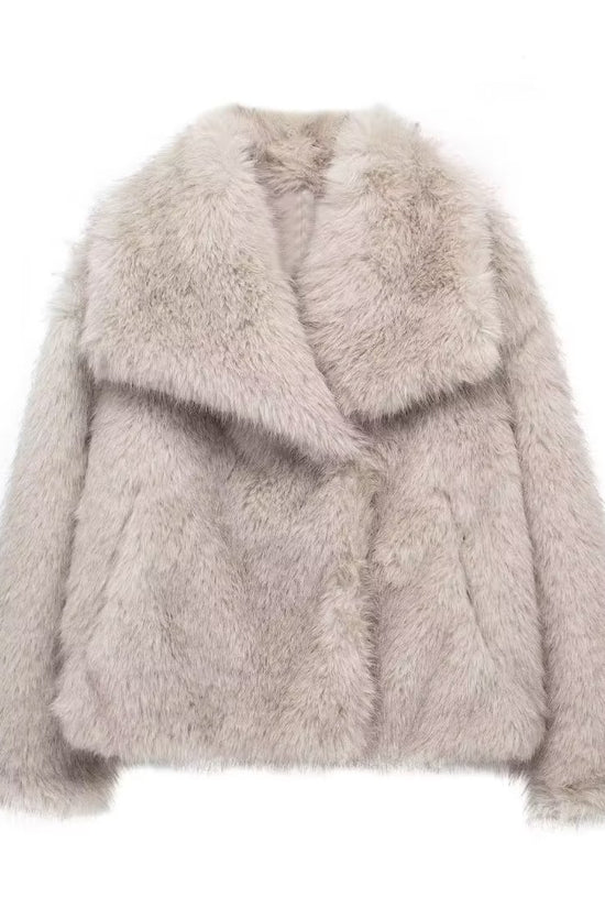 Winter Plush Coat Fashion Warm Thicken Fluffy Lapel Jacket Outwear Casual Long Sleeve Tops Womens Clothing