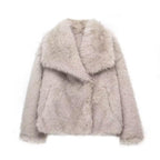 Winter Plush Coat Fashion Warm Thicken Fluffy Lapel Jacket Outwear Casual Long Sleeve Tops Womens Clothing - DanaFashionstore