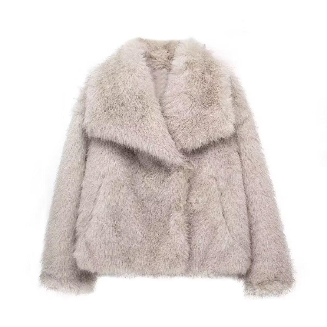 Winter Plush Coat Fashion Warm Thicken Fluffy Lapel Jacket Outwear Casual Long Sleeve Tops Womens Clothing - DanaFashionstore