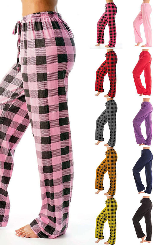 Drawstring Plaid Print Trousers Casual Loose Sports Home Pants Women