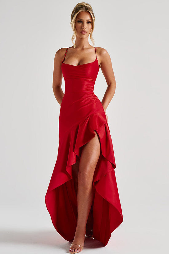 Women's Backless Ruffles Irregular Dress Summer Fashion Evening Party Club Split Suspender Maxi Dresses Clothing