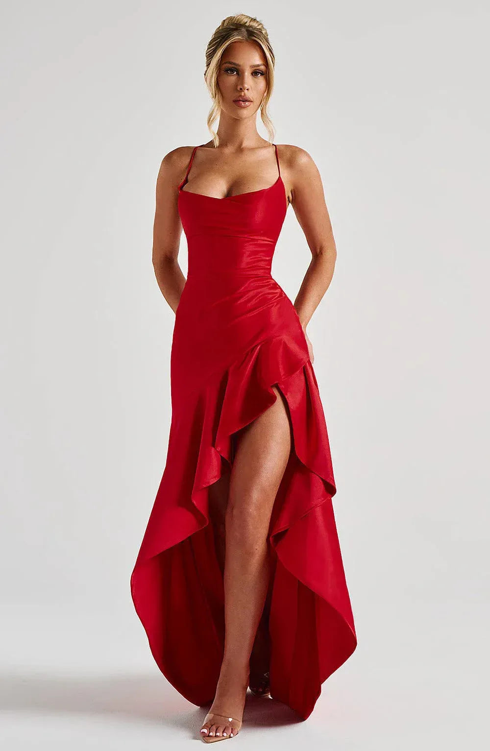 Women's Backless Ruffles Irregular Dress Summer Fashion Evening Party Club Split Suspender Maxi Dresses Clothing - DanaFashionstore