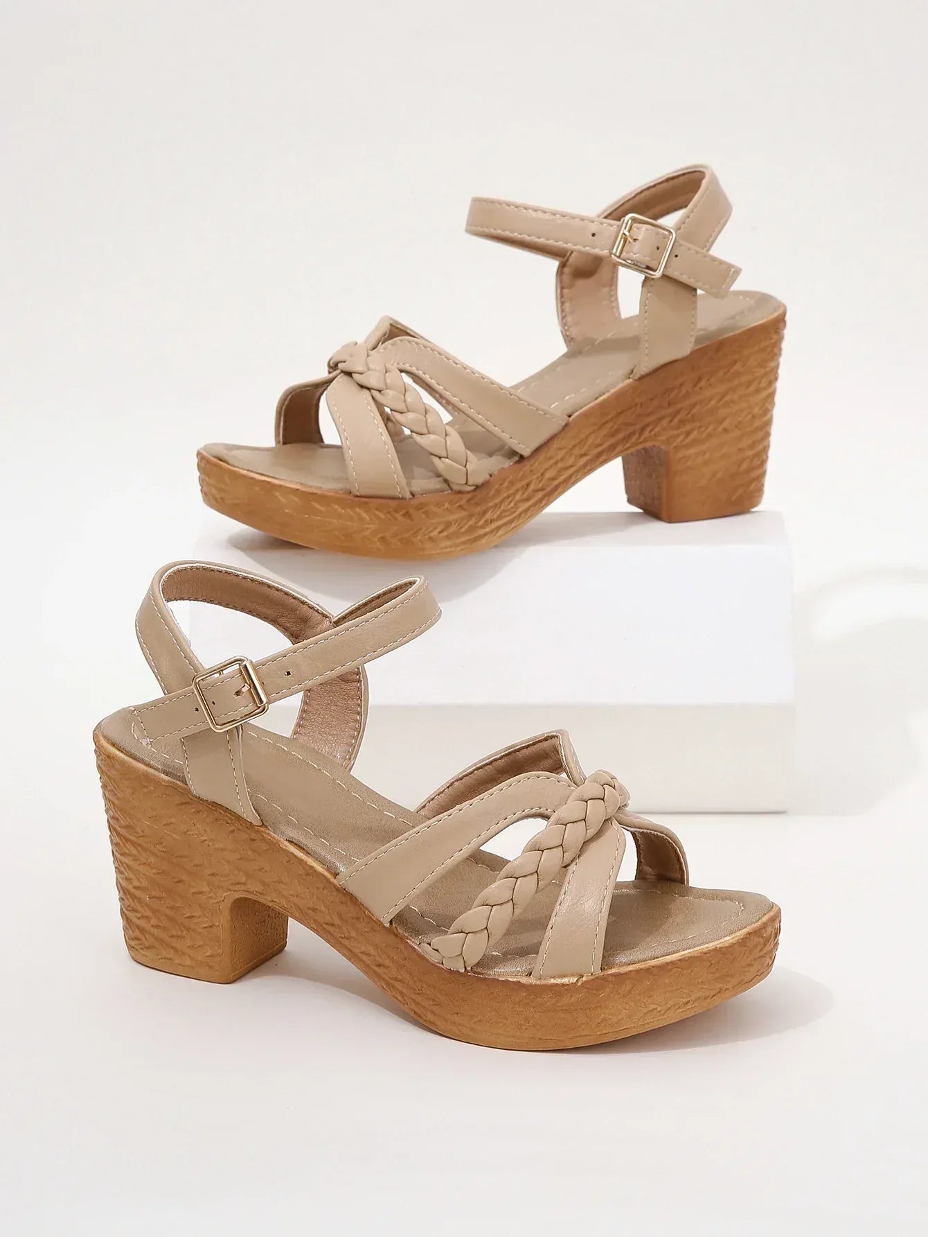 Foreign Trade Round Head Chunky Heel Ankle-strap Buckle Sandals - DanaFashionstore