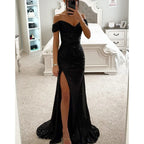 Party Sequins Off-neck Split Dress INS Casual Fashion Dress Women Charming Slimming Dress For Women - DanaFashionstore