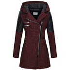Women Warm Slim Full Zipper Coat Thick Woolen Coat Female Fall Winter Windbreaker Hooded Diagonal Zipper Women's Clothing - DanaFashionstore