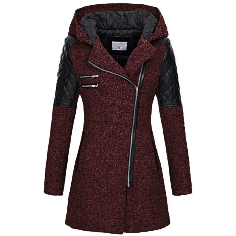 Women Warm Slim Full Zipper Coat Thick Woolen Coat Female Fall Winter Windbreaker Hooded Diagonal Zipper Women's Clothing - DanaFashionstore