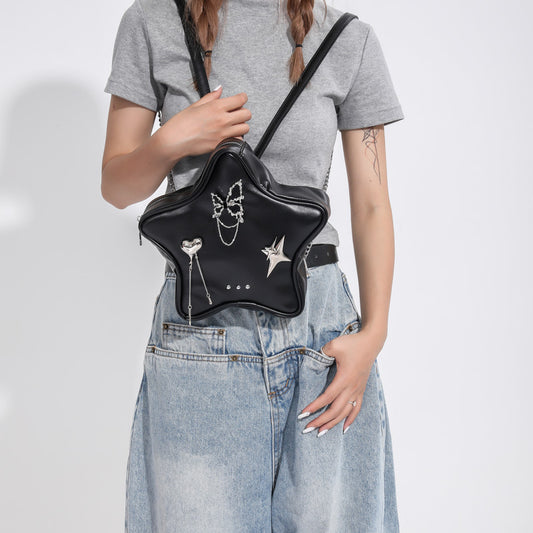 New Original Five-pointed Star Metal Butterfly Love Pendant Black Chain Backpack - Dana Fashion