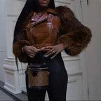 Womens Patchwork Fur Jacket A Stylish And Sexy Outerwear Piece - DanaFashionstore