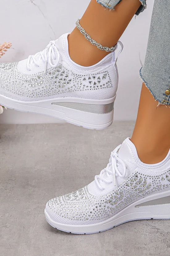 Ins Rhinestone Sneakers Fashion Lace Up Wedges Casual Shoes Women's Daily Commuting Sports Shoes - DanaFashionstore