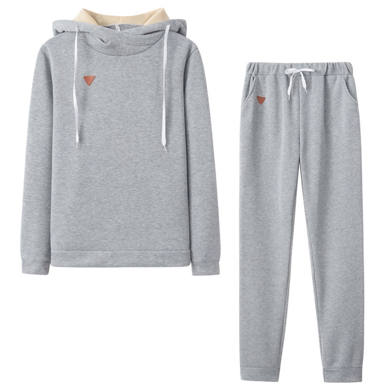 Women's Fleece Leather Seal Long Sleeve Hooded Casual Sports Suit