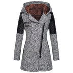 Women Warm Slim Full Zipper Coat Thick Woolen Coat Female Fall Winter Windbreaker Hooded Diagonal Zipper Women's Clothing - DanaFashionstore