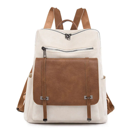 Retro Large Capacity Contrast Color Women's Pu Backpack - DanaFashionstore