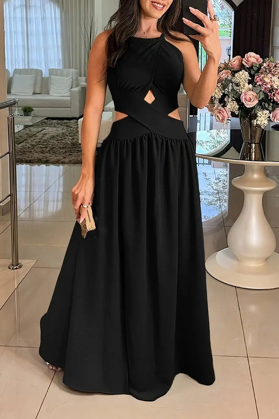 Velvet Slim Fit Pleated Round Neck Dress Waist-tight Pleating Hip-wrapped