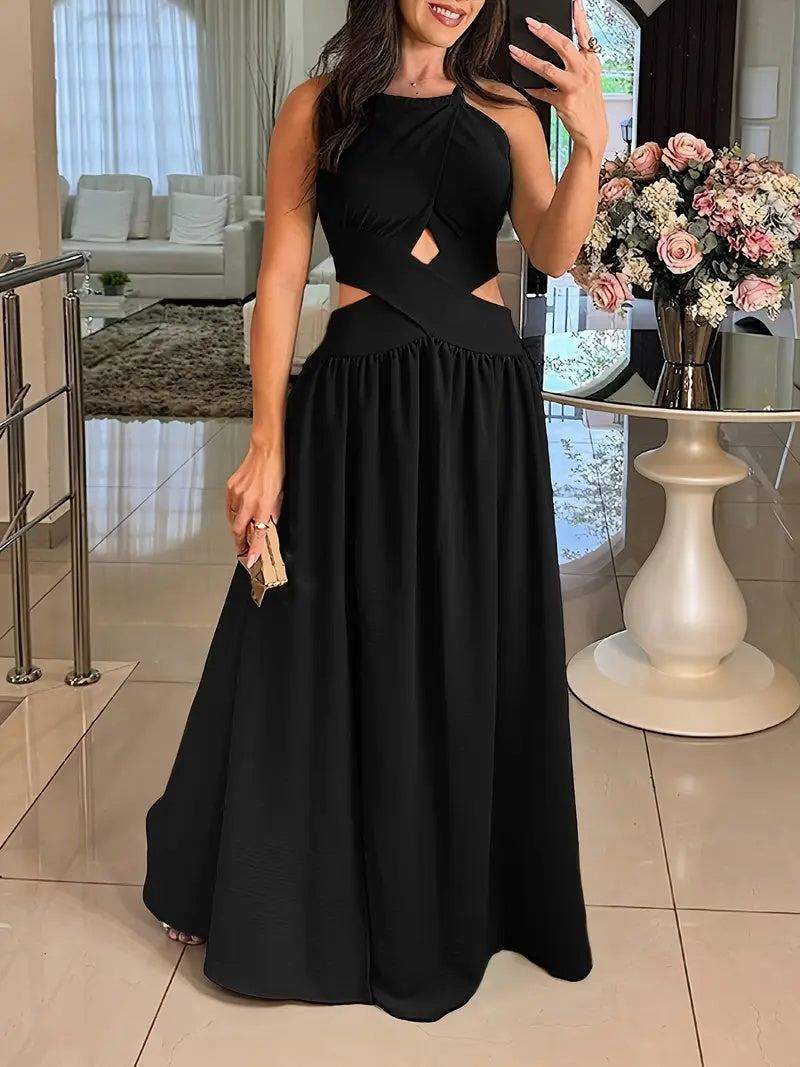 Velvet Slim Fit Pleated Round Neck Dress Waist-tight Pleating Hip-wrapped