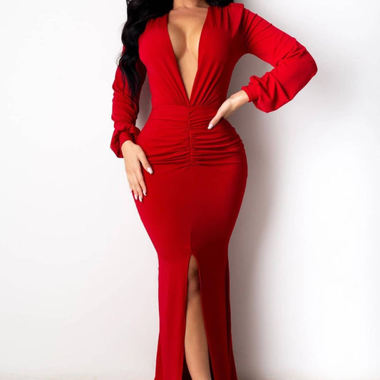 Women's Large V-neck Slim-fit Nightclub Evening Dress $36.56 Dana Fashion Color: Black Size: L Women's clothing Product information: Color: yellow, orange, red, black Waist type: high waist Size: S,M,L,XL,XXL Sleeve type: regular sleeve Main fabric compos