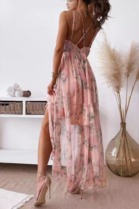 Fashionable And Sweet Temperament Fairy Print Suspender Dress - Dana Fashion