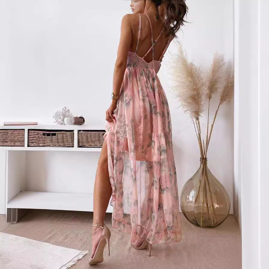 Fashionable And Sweet Temperament Fairy Print Suspender Dress - Dana Fashion