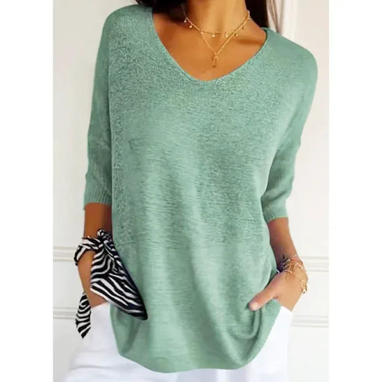 Solid Long Sleeve Sweater Slimming V-neckline Knitwear Women's Bottoming Shirt - DanaFashionstore