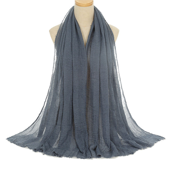 Pleated Viscose Yarn Monochrome Scarf Natural Wrinkled Cotton And Linen Burrs