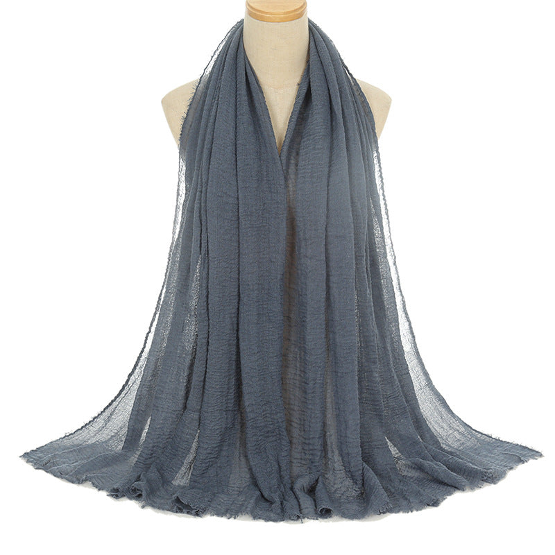 Pleated Viscose Yarn Monochrome Scarf Natural Wrinkled Cotton And Linen Burrs