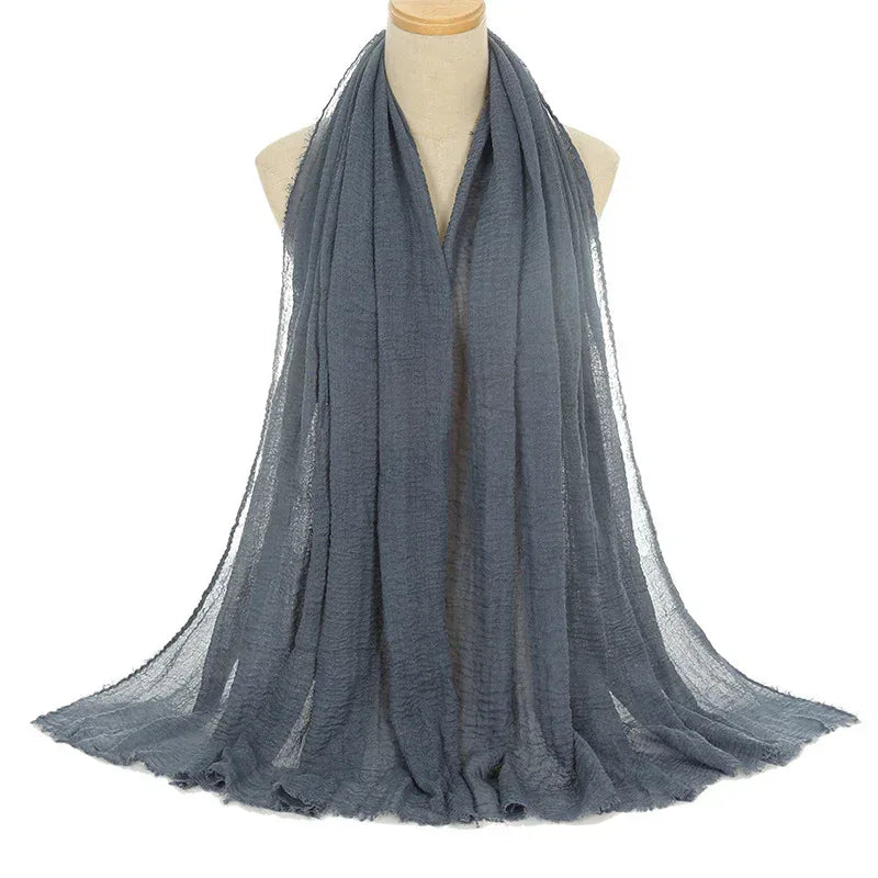 Pleated Viscose Yarn Monochrome Scarf Natural Wrinkled Cotton And Linen Burrs - DanaFashionstore